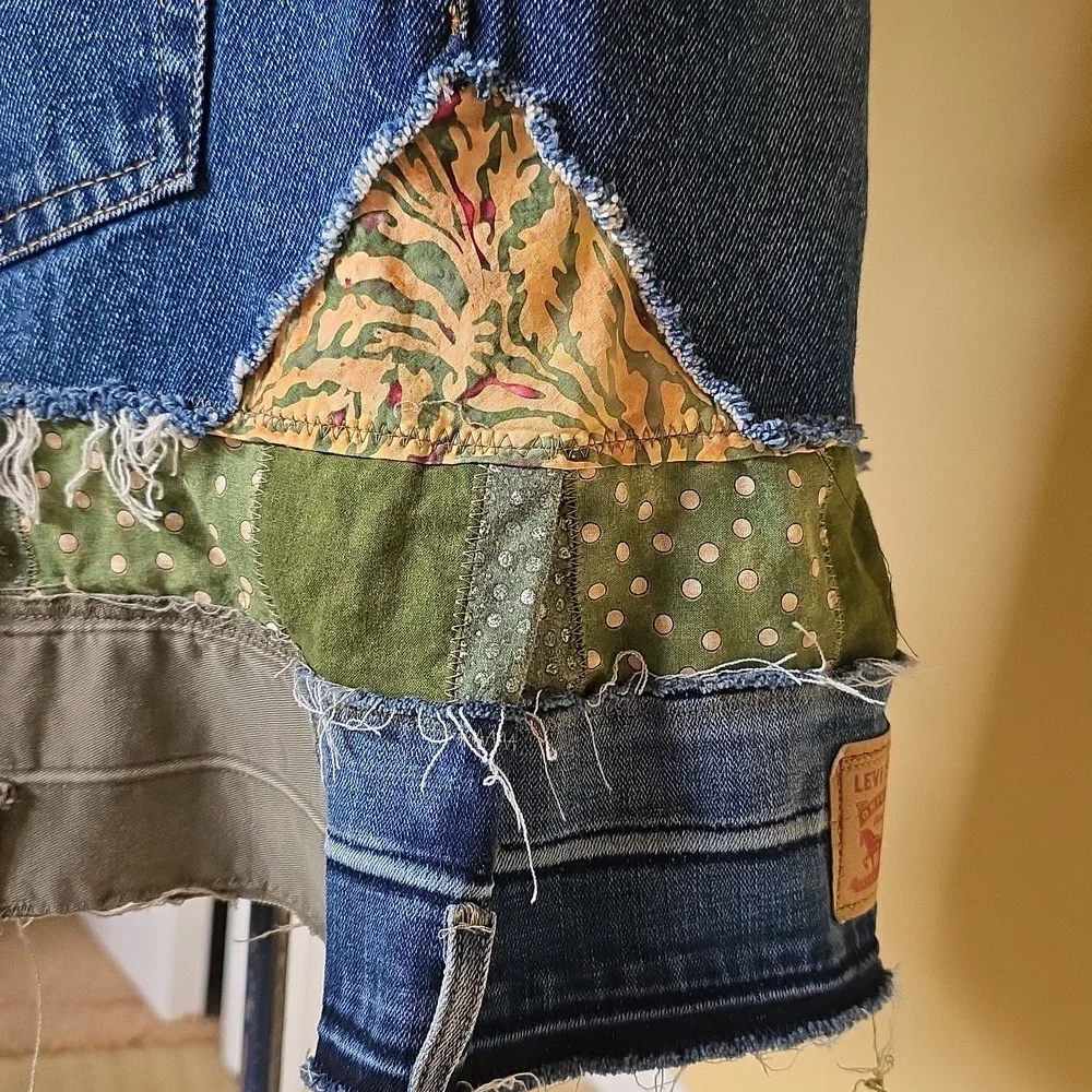 Upcycled Molly Made It Blue & Green Jeans Skirt For Any Age - Picture 12 of 14